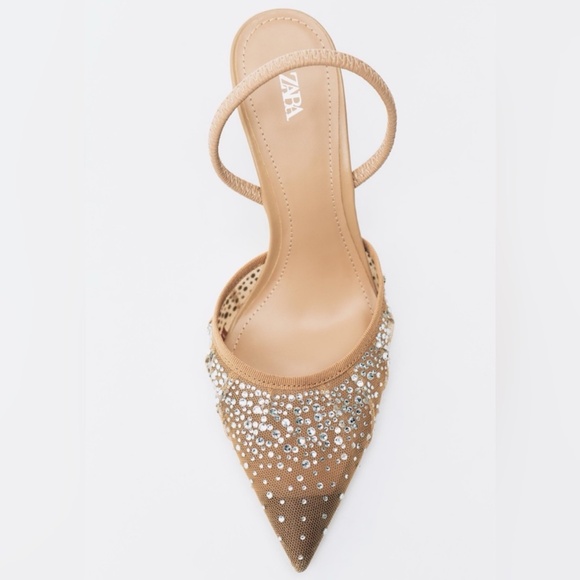 ZARA MESH HIGH-HEEL SLINGBACK SHOES WITH EMBELLISHED RHINESTONES - Picture 5 of 5